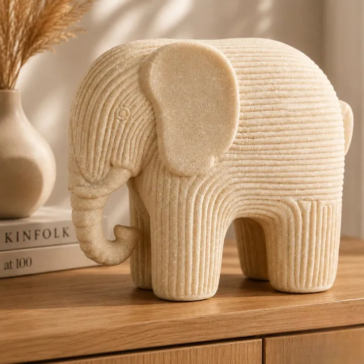 Ivory Textured Elephant Decor Sculpture