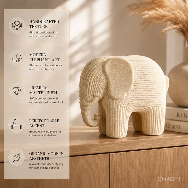 Ivory Textured Elephant Decor Sculpture