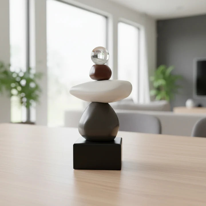 Modern Zen Stacked Stone Decor Sculpture Tabletop Organizer