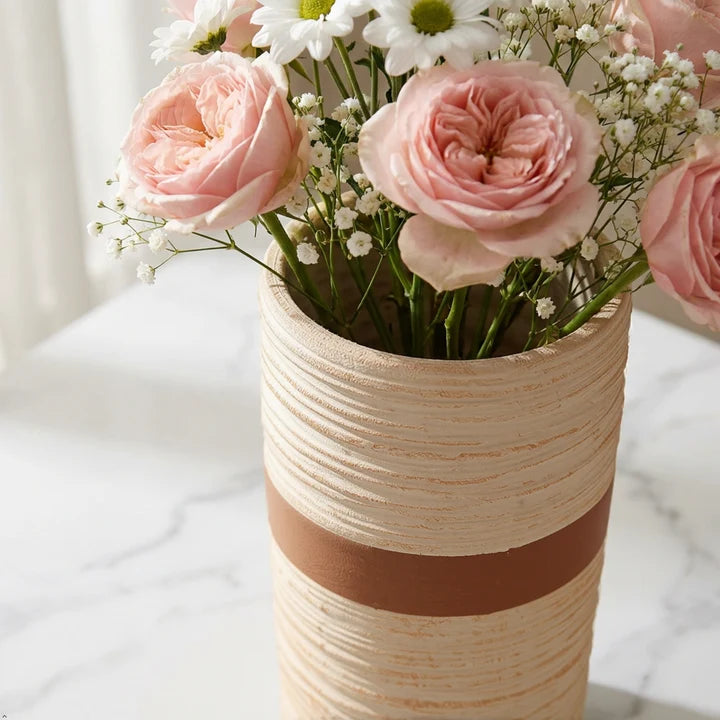 Rustic Ribbed Ceramic Vase Set of 3
