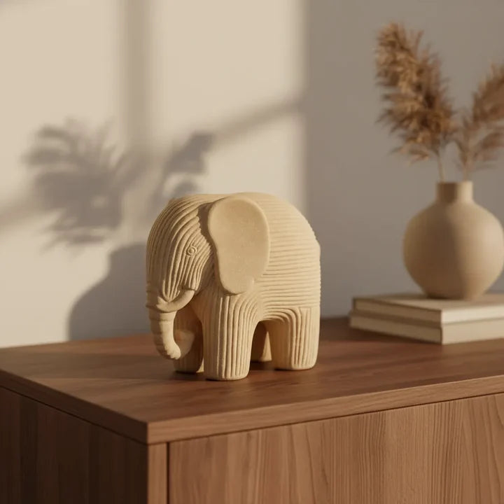 Ivory Textured Elephant Decor Sculpture