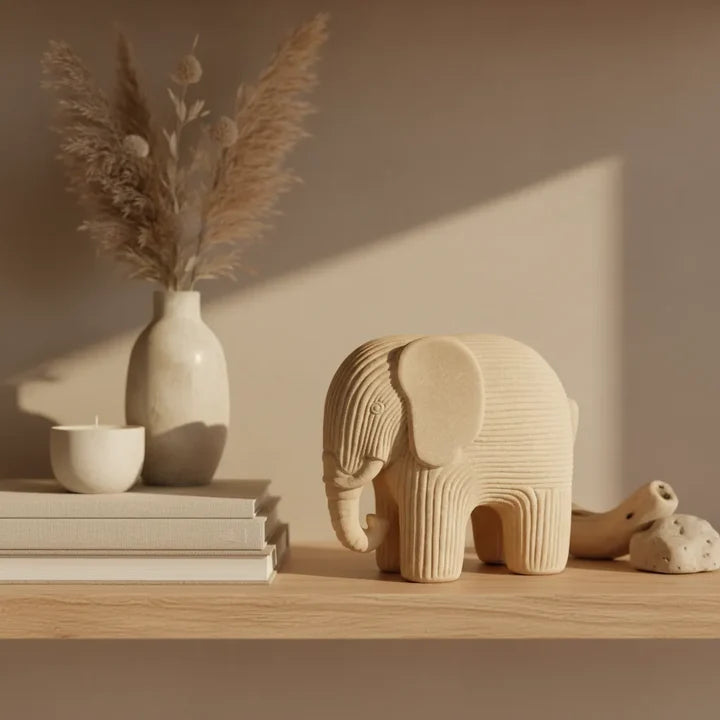 Ivory Textured Elephant Decor Sculpture