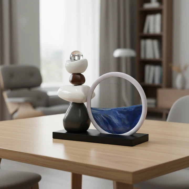 Modern Abstract Balance Sculpture with Glass Tabletop Organizer