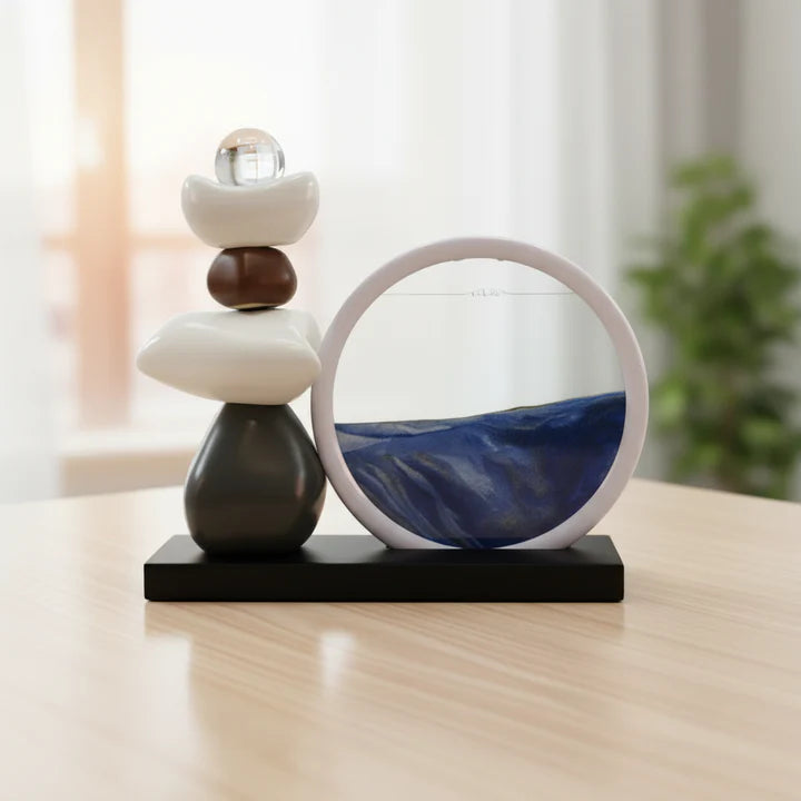 Modern Abstract Balance Sculpture with Glass Tabletop Organizer