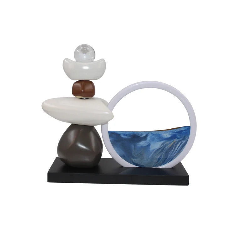 Modern Abstract Balance Sculpture with Glass Tabletop Organizer