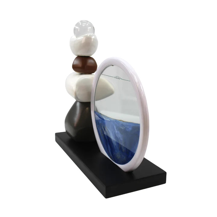 Modern Abstract Balance Sculpture with Glass Tabletop Organizer