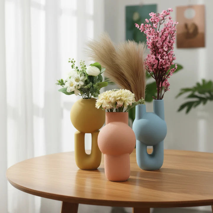 Colorful Ceramic Vase Set of 3 with Abstract Sculptural Design