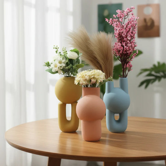 Colorful Ceramic Vase Set of 3 with Abstract Sculptural Design