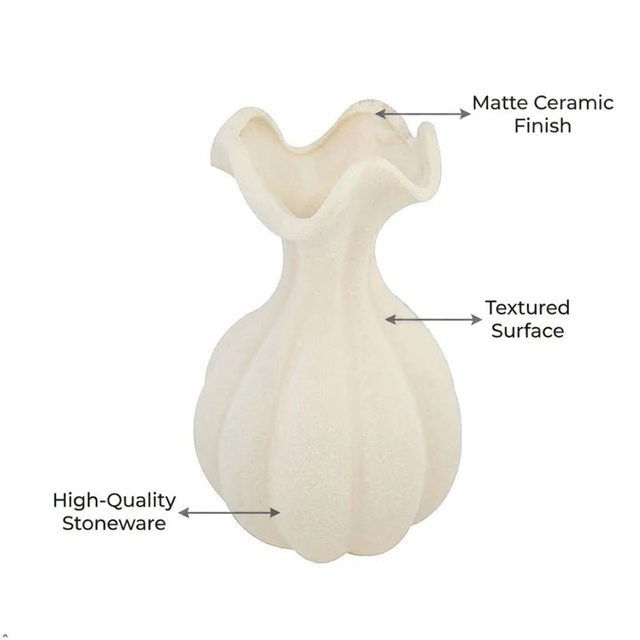 Organic Ruffled Neck Ceramic Vase