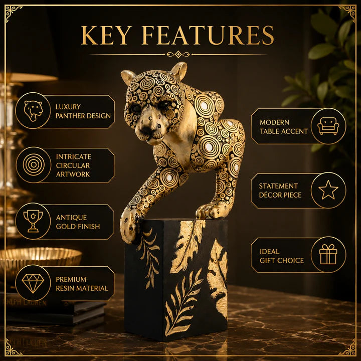 Golden Resin Panther Showpiece