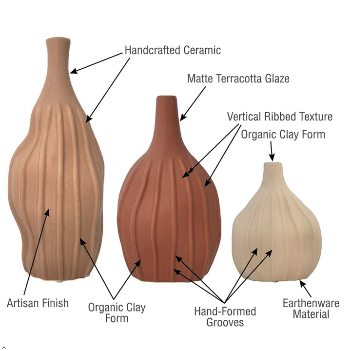 Earthy Ribbed Ceramic Vase
