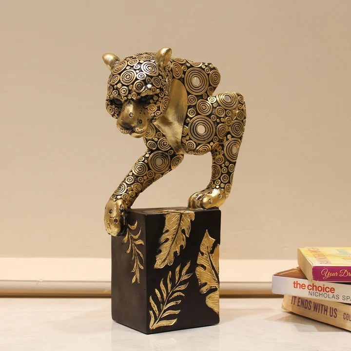 Golden Resin Panther Showpiece