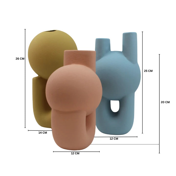 Colorful Ceramic Vase Set of 3 with Abstract Sculptural Design
