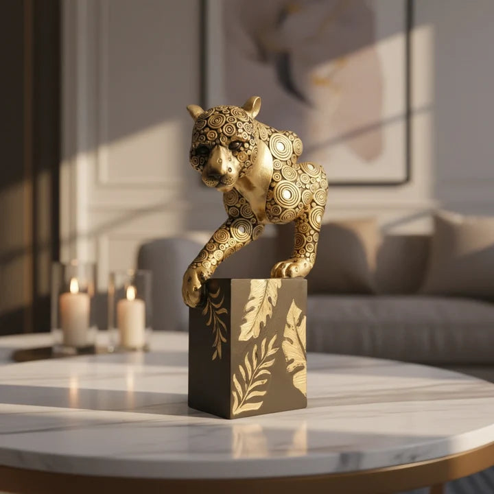 Golden Resin Panther Showpiece