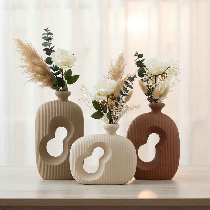 Modern Textured Ceramic Flowers Vase Set of 3