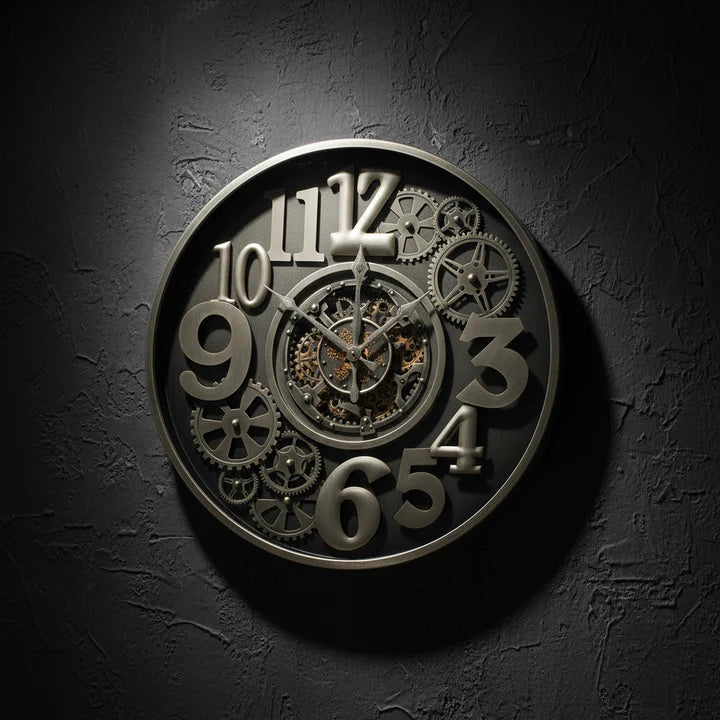 Steampunk Metal Wall Clock with 3D Numbers