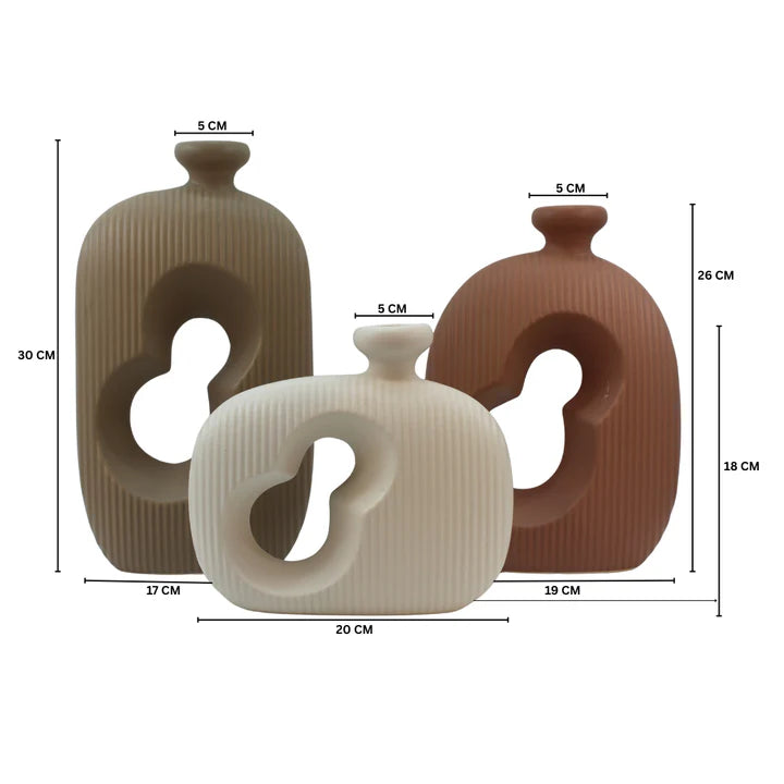 Modern Textured Ceramic Flowers Vase Set of 3