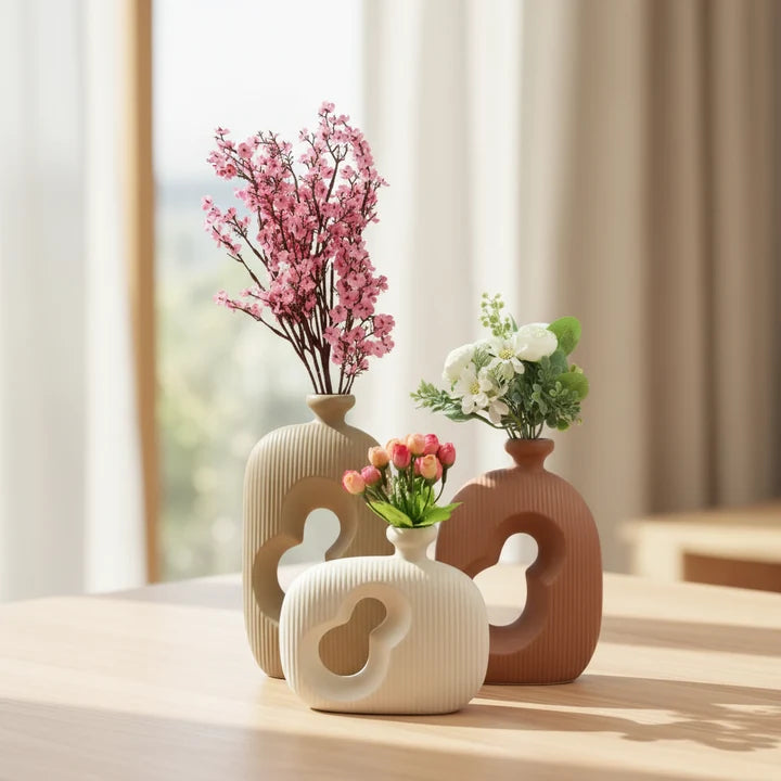 Modern Textured Ceramic Flowers Vase Set of 3