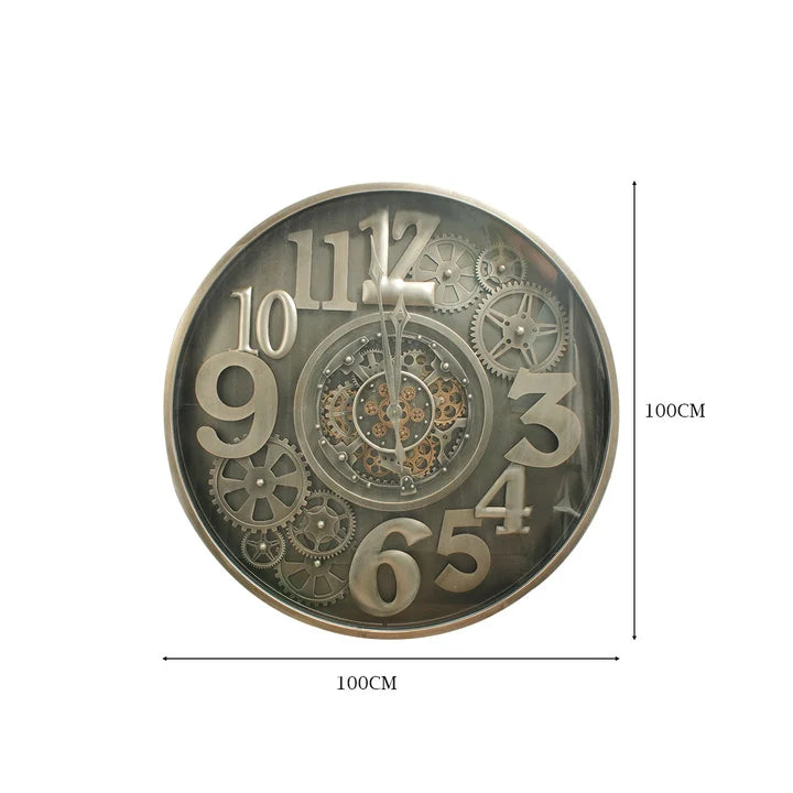 Steampunk Metal Wall Clock with 3D Numbers