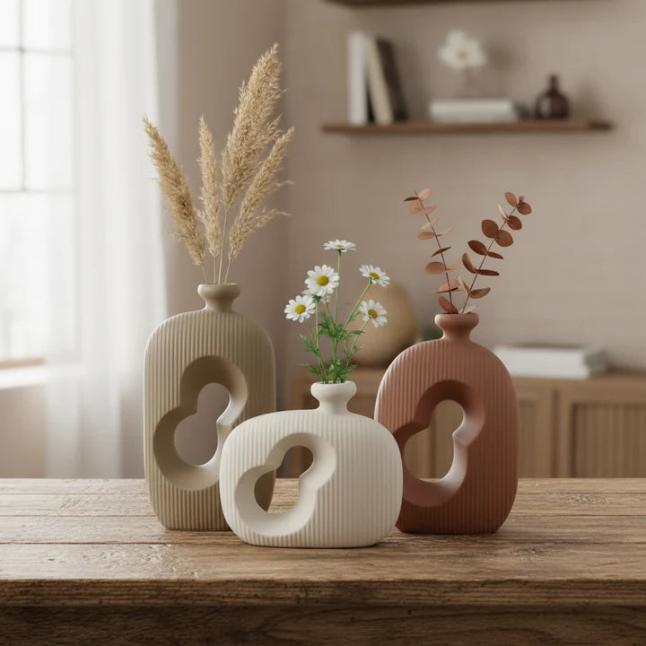 Modern Textured Ceramic Flowers Vase Set of 3