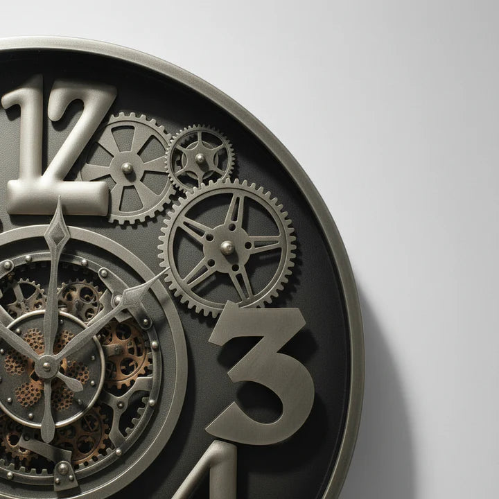 Steampunk Metal Wall Clock with 3D Numbers