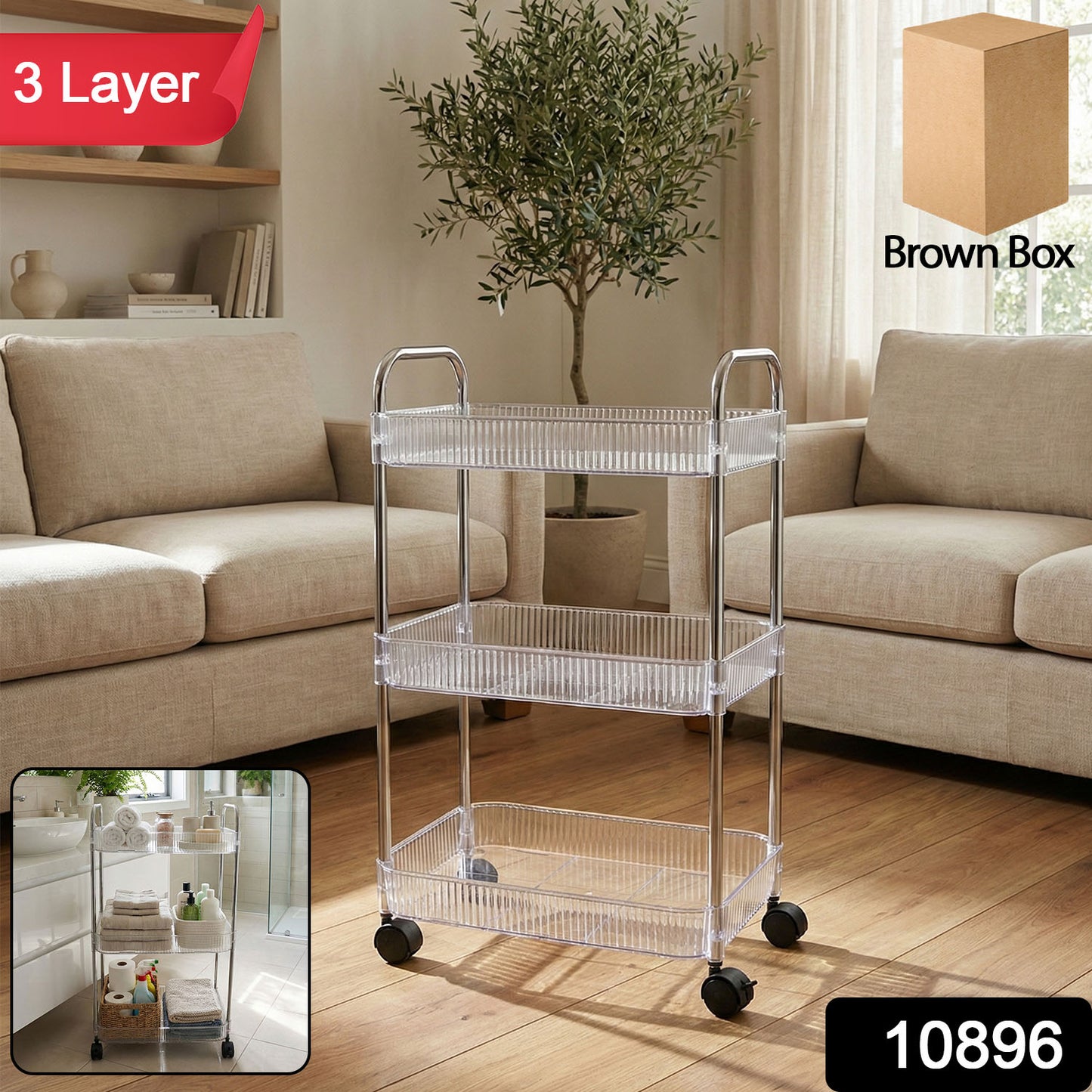 3 Layer Multipurpose Storage Trolley With Wheels
