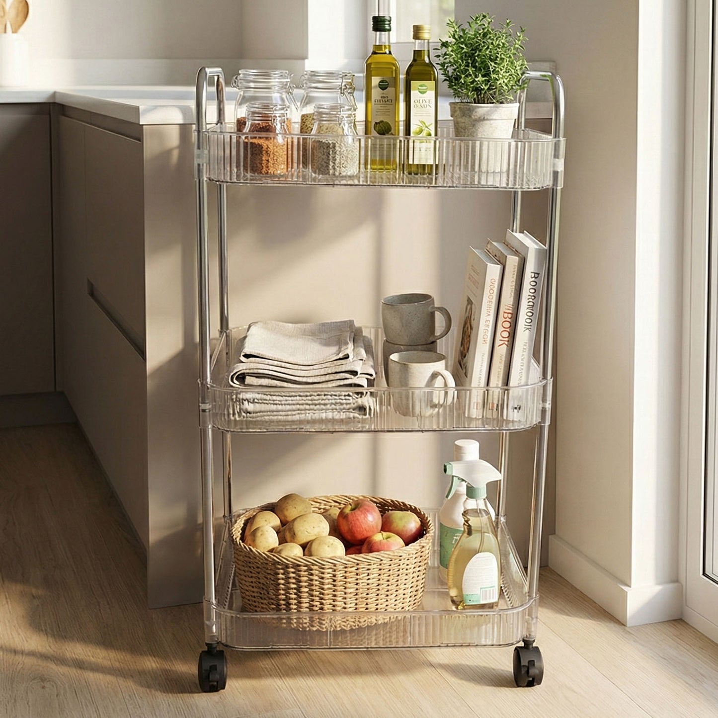 3 Layer Multipurpose Storage Trolley With Wheels