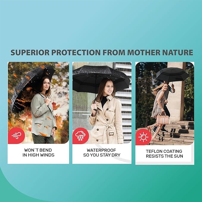 UV Umbrella for Sun & Rain – Auto Open/Close | Windproof | Travel-Friendly 3-Fold Design | SPF 50+ Coated | Big Canopy, Easy to Carry