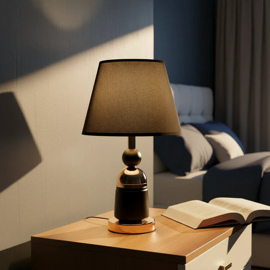 Table Lamp with Black Mesh Fabric Shade