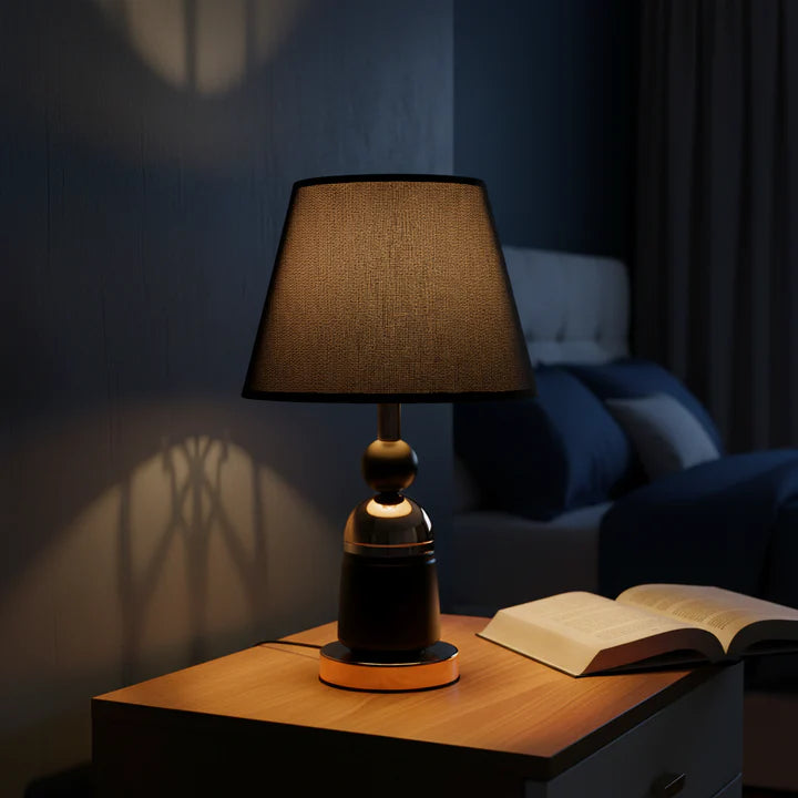 Table Lamp with Black Mesh Fabric Shade