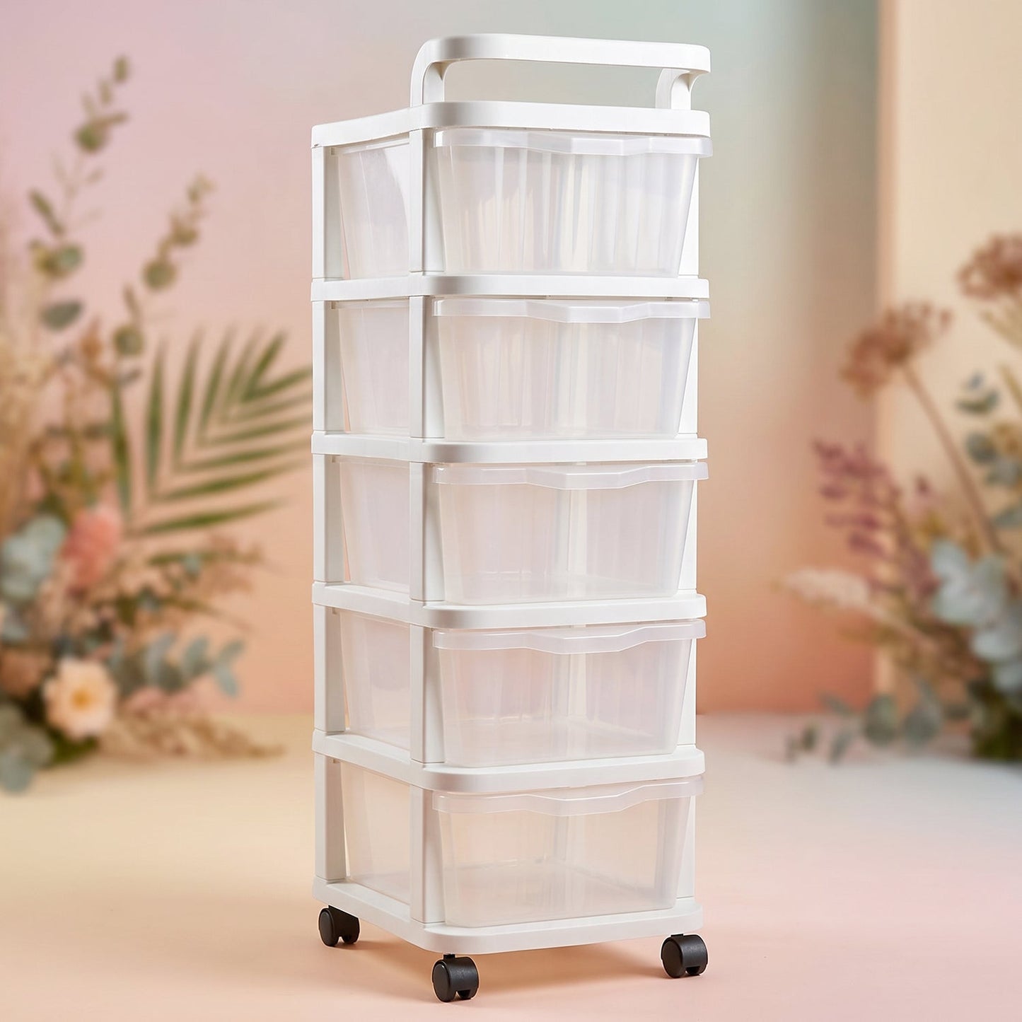 5 Layer Plastic Storage Drawer Rack Organizer With Wheels For Home (1 Pc)