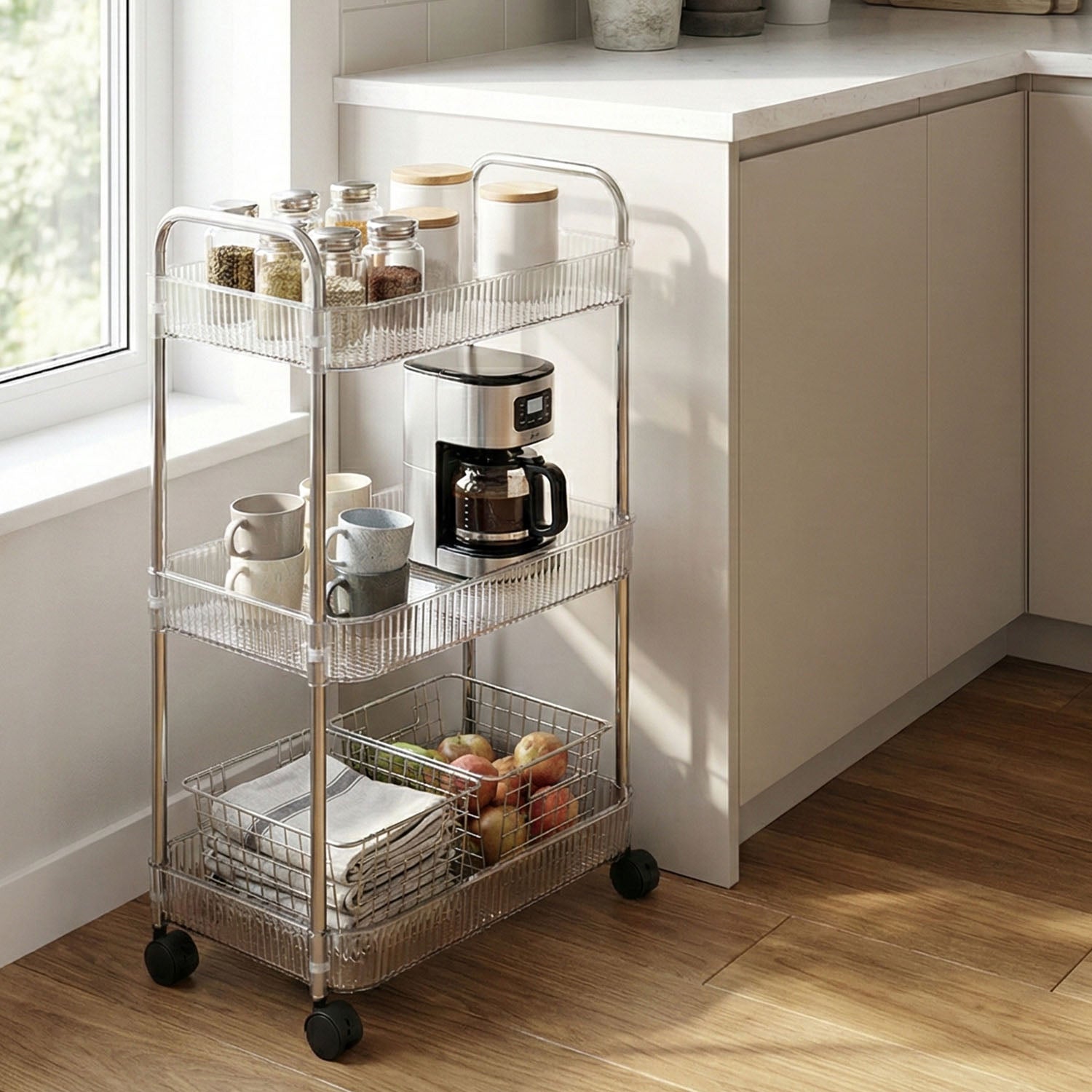 3 Layer Multipurpose Storage Trolley With Wheels
