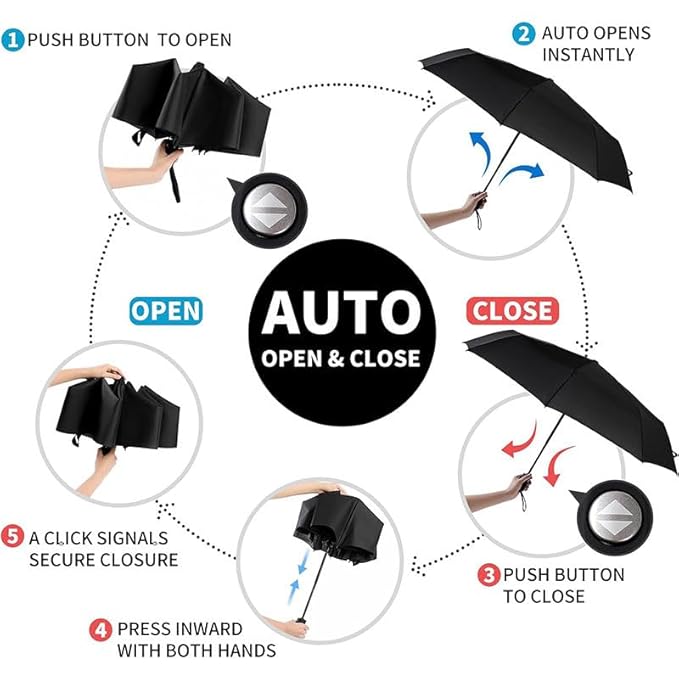 UV Protection Umbrella for Sun & Rain | 3 Fold Auto Open & Close | Windproof Compact Travel, Lightweight & Durable with 8 Rib Frame, Stylish All Weather Unisex for Men, Women & Kids-