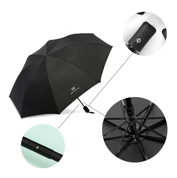 UV Protection Umbrella for Sun & Rain | 3 Fold Auto Open & Close | Windproof Compact Travel, Lightweight & Durable with 8 Rib Frame, Stylish All Weather Unisex for Men, Women & Kids-